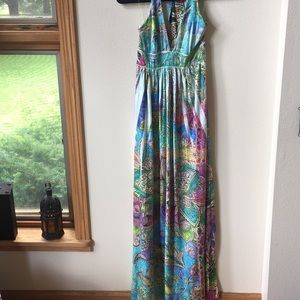 HALTER OPEN BACK PRINT DRESS /W SEQUINS